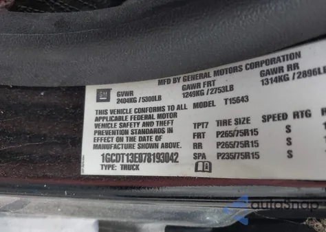 2007 Chevrolet Colorado Lt из США, поврежденный, VIN 1GCDT13E078193042